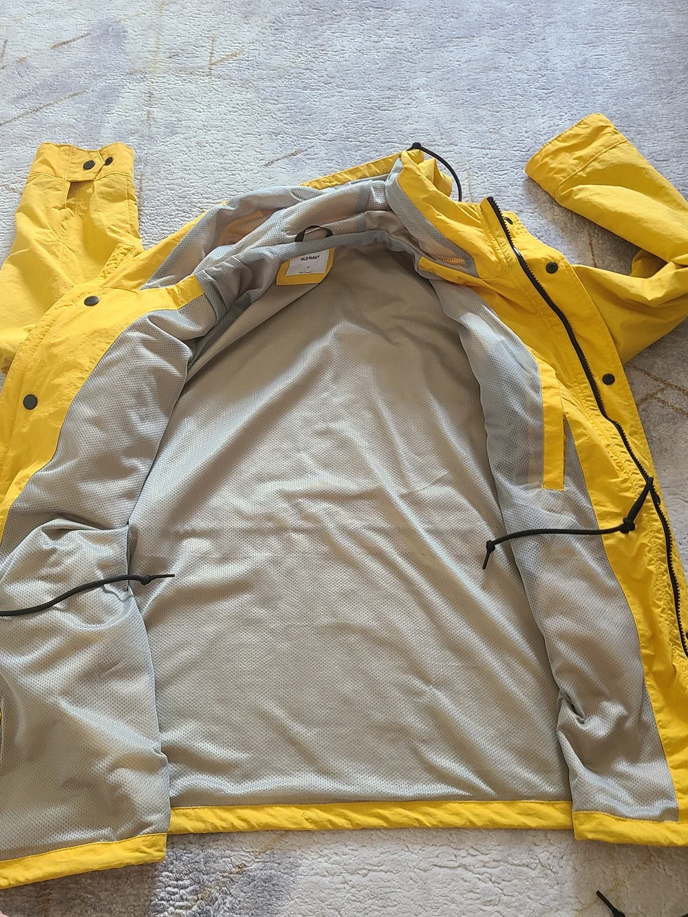 Old Navy Hooded Tech Rain Jacket XL Gold Yellow Utility Mesh Lined